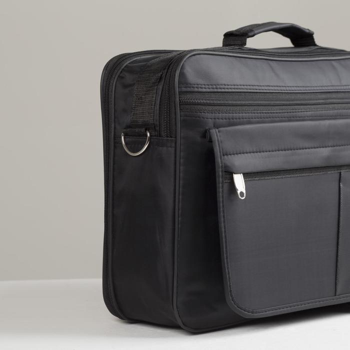 Сумка деловая, 2 отдела на молниях, 2 наружных кармана, длинная стропа, цвет чёрный