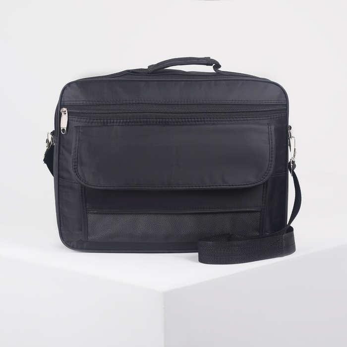 Сумка деловая, 2 отдела на молниях, 2 наружных кармана, длинная стропа, цвет чёрный