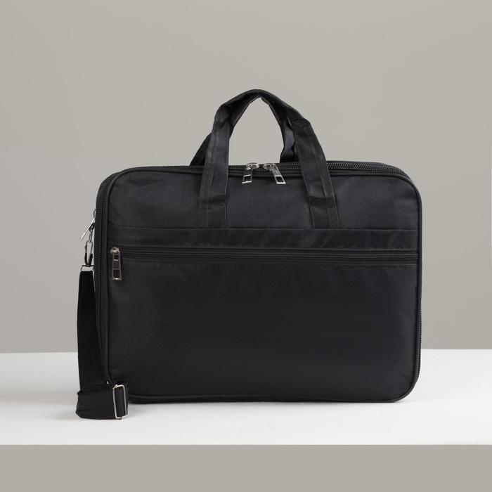 Сумка деловая, 2 отдела на молниях, 3 наружных кармана, длинная стропа, цвет чёрный