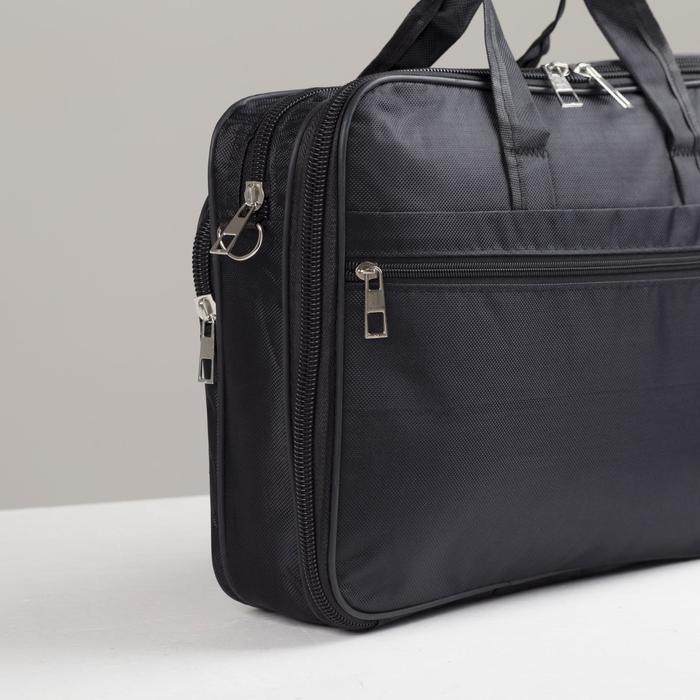 Сумка деловая, 2 отдела на молниях, 3 наружных кармана, длинная стропа, цвет чёрный