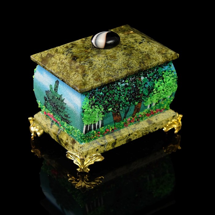 Шкатулка "Лето" змеевик, каменная крошка