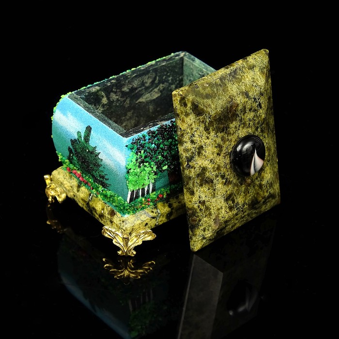 Шкатулка "Лето" змеевик, каменная крошка