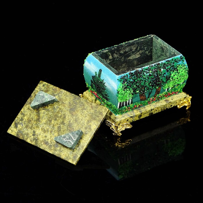 Шкатулка "Лето" змеевик, каменная крошка