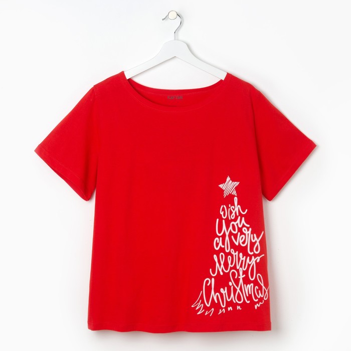 Футболка женская KAFTAN "Новогодняя" size+, красный, р-р 56