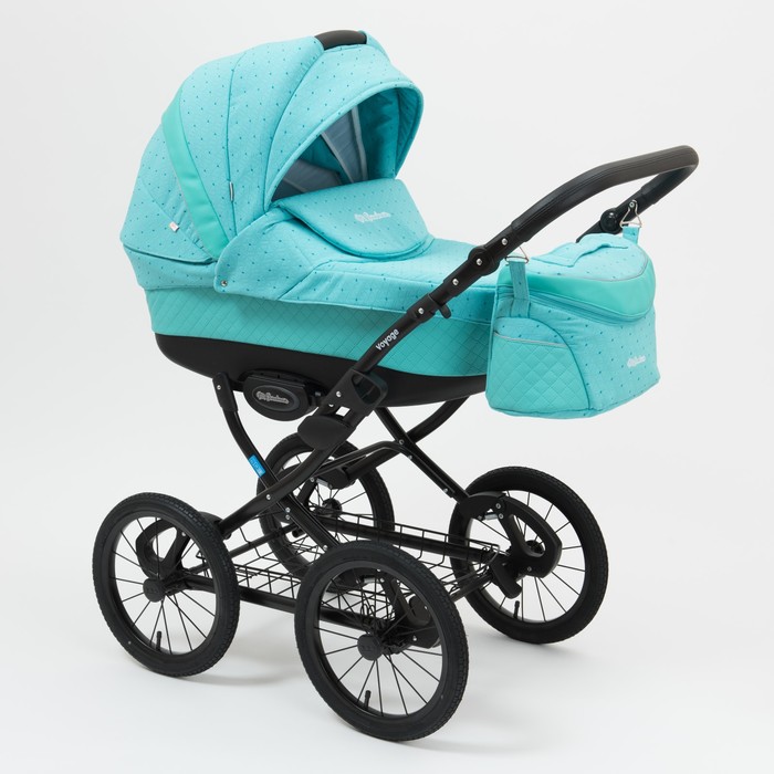 Коляска 2 в 1 Voyage Premium, 50% эко-кожа, бирюзовый перфорированный - бирюзовый в принт