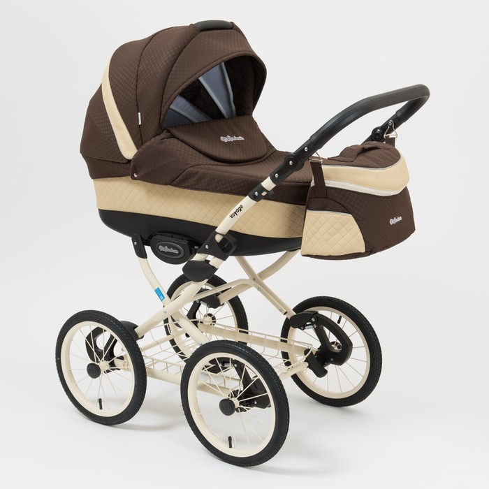 Коляска 2 в 1 Voyage Premium, 50% эко-кожа, бежевый перфорированный - коричневый в принт