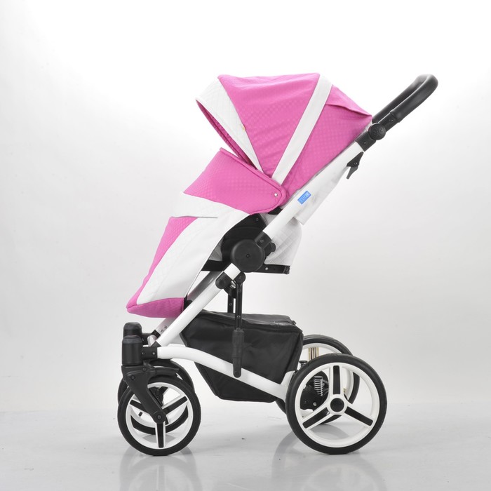 Коляска 3 в 1 West-East Premium, 50% эко-кожа, белый перфорированный - розовый в принт