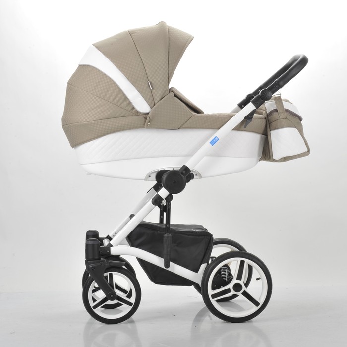 Коляска 3 в 1 West-East Premium, 50% эко-кожа, белый перфорированный - тёмно-бежевый в принт 39495