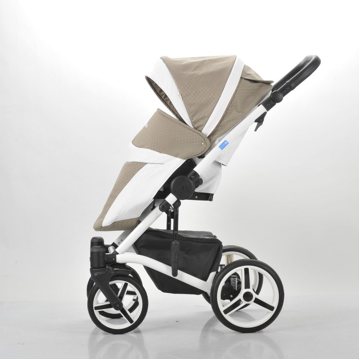 Коляска 3 в 1 West-East Premium, 50% эко-кожа, белый перфорированный - тёмно-бежевый в принт 39495