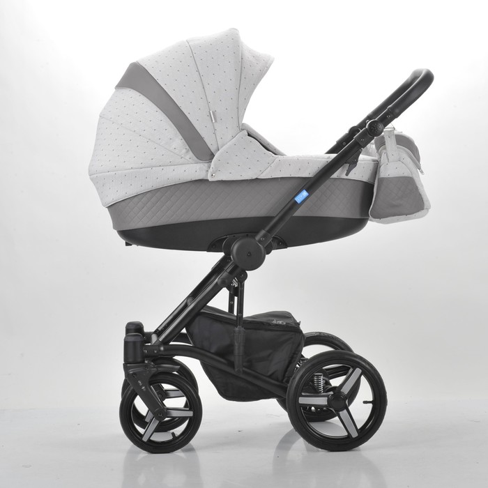 Коляска 3 в 1 West-East Premium, 50% эко-кожа, серый перфорированный - светло-серый в принт 394956