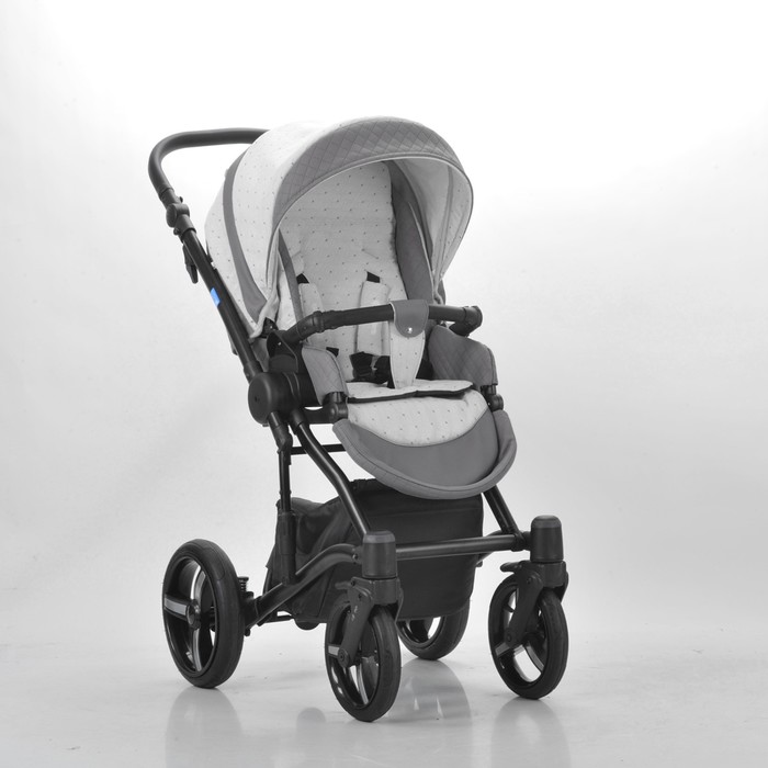 Коляска 3 в 1 West-East Premium, 50% эко-кожа, серый перфорированный - светло-серый в принт 394956