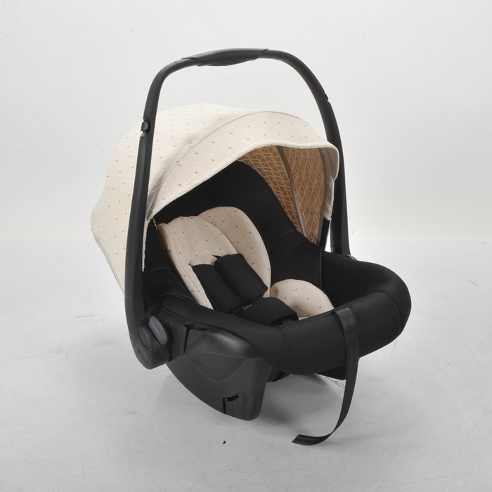 Коляска 3 в 1 West-East Premium, 50% эко-кожа, коричневый перфорированный - бежевый в принт 394956