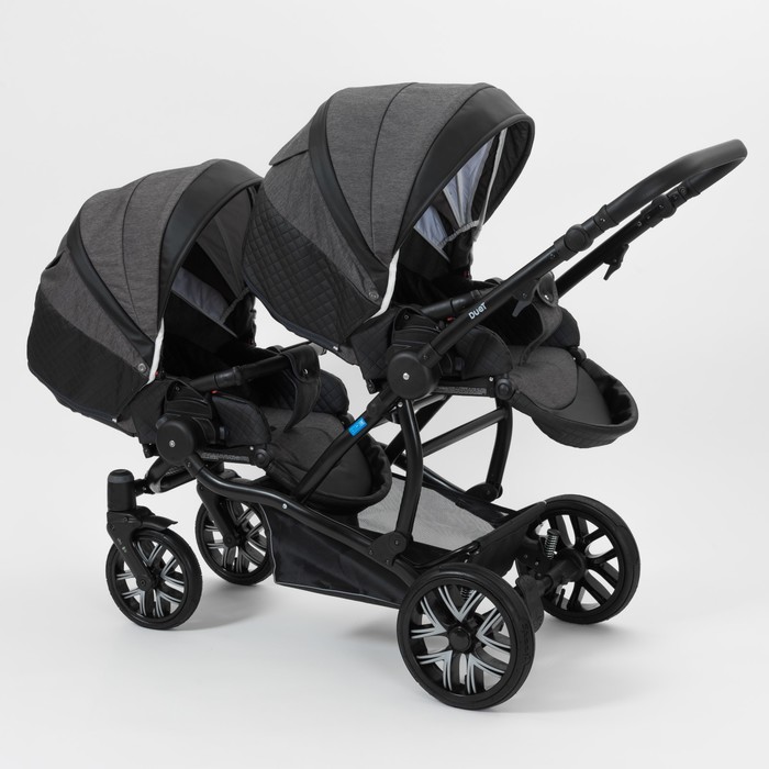 Коляска для двойни 2 в 1 Duet, 50% эко-кожа, чёрный перфорированный - графит