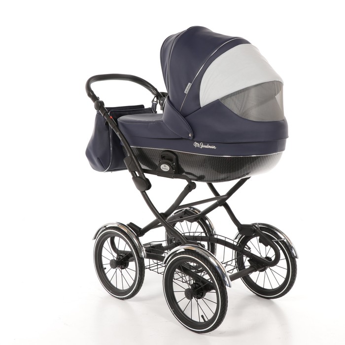 Коляска-люлька Prima, 100% эко-кожа, тёмно-синий