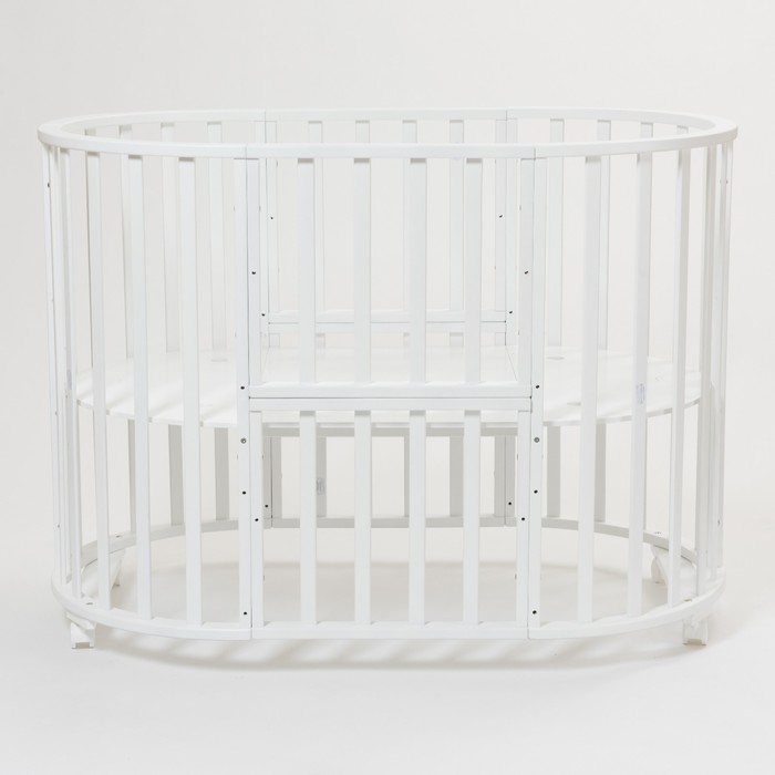 Кроватка-трансформер 9 в 1 Round, круглая/овальная, универсальная с маятником, цвет белый