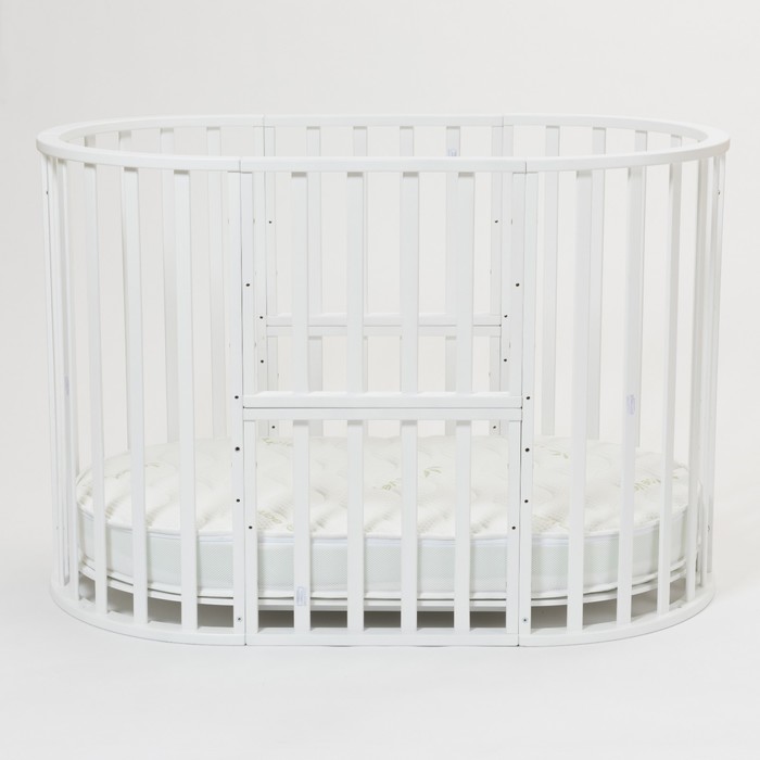 Кроватка-трансформер 9 в 1 Round, круглая/овальная, универсальная с маятником, цвет белый