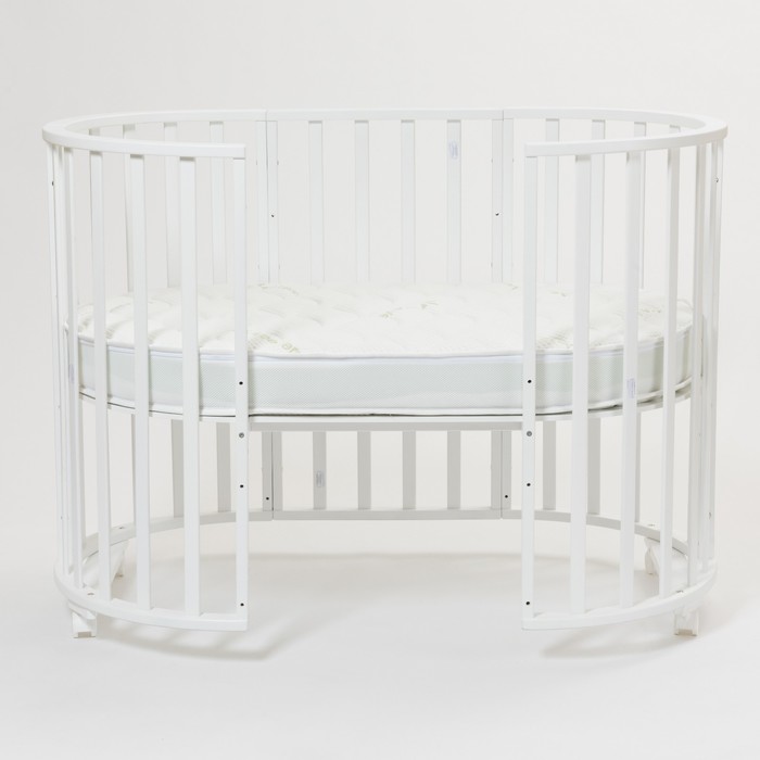 Кроватка-трансформер 9 в 1 Round, круглая/овальная, универсальная с маятником, цвет белый