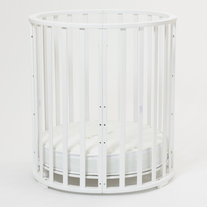 Кроватка-трансформер 9 в 1 Round, круглая/овальная, универсальная с маятником, цвет белый