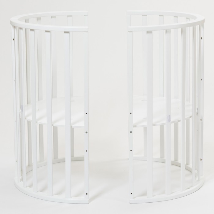 Кроватка-трансформер 9 в 1 Round, круглая/овальная, универсальная с маятником, цвет белый