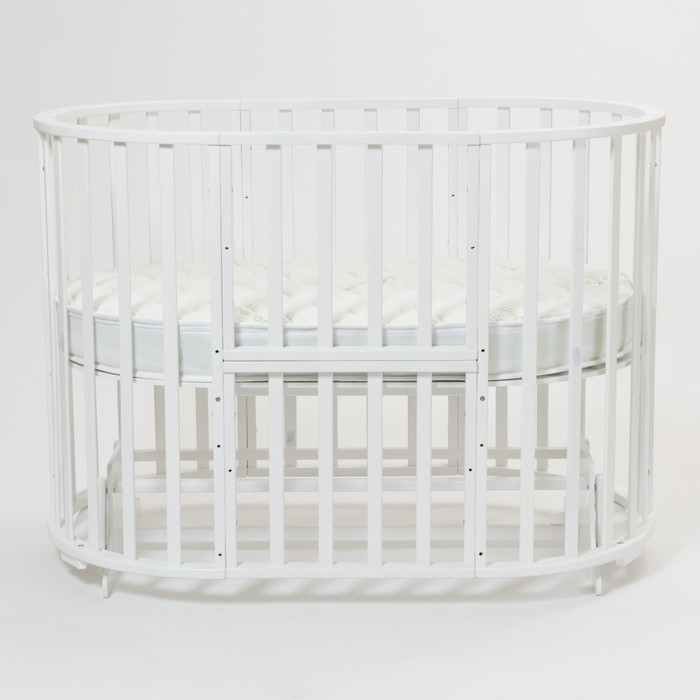 Кроватка-трансформер 9 в 1 Round, круглая/овальная, универсальная с маятником, цвет белый