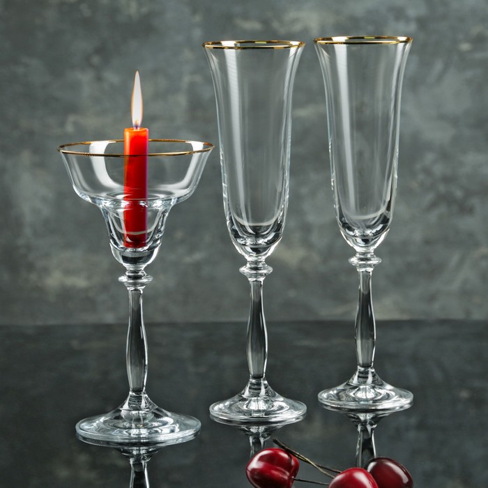 Набор "Для двоих", 3 предмета: 2 бокала 190 мл, подсвечник