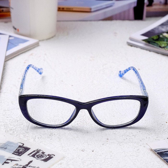 Очки корригирующие 7001 Черная оправа голубые дужки +2