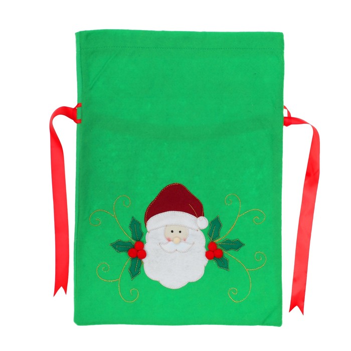 Мешок для подарков "Дед Мороз" на завязках, цвет зелёный