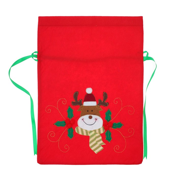 Мешок для подарков "Новогодний олень" на азавязках, цвет красный