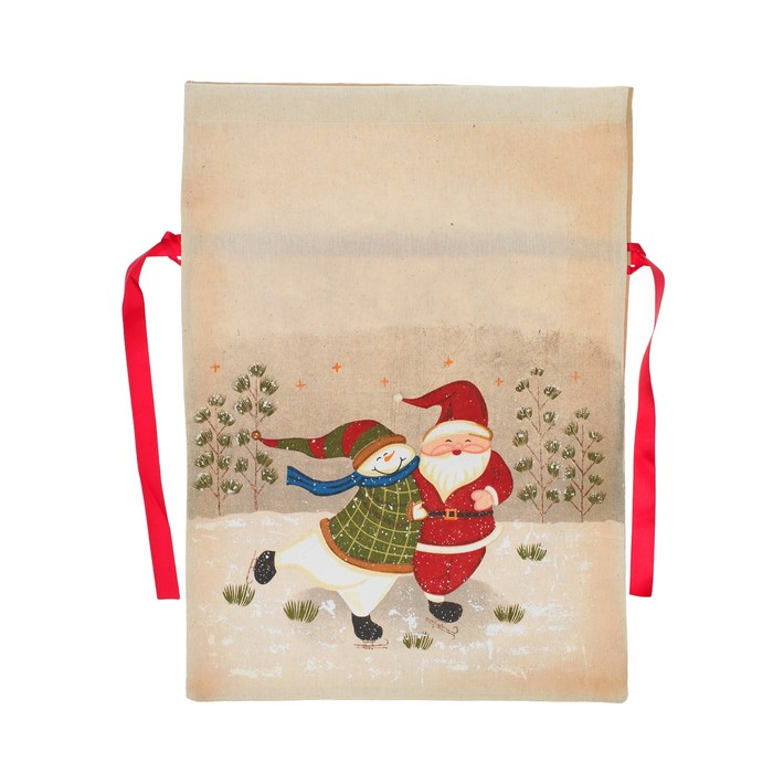 Мешок для подарков "На катке" Дед Мороз и Снеговик. на завязках