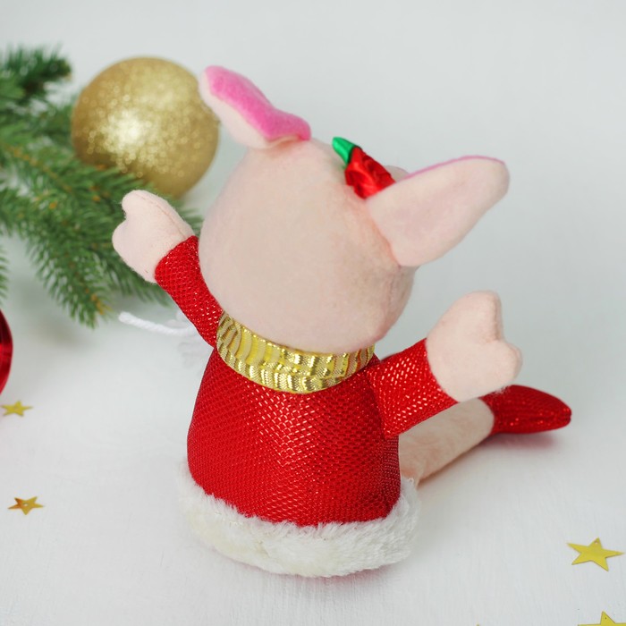 Мягкая игрушка "Хрюша в костюме Деда Мороза" на голове розочка