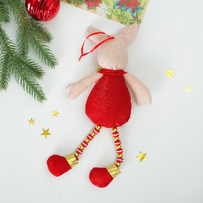 Мягкая игрушка-подвеска "Свин с бабочкой" висячие лапки