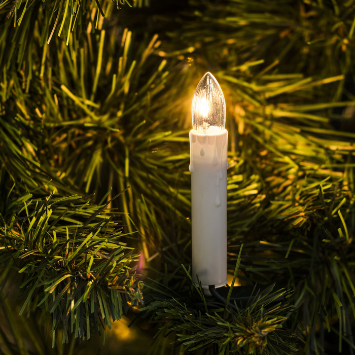 НИТЬ с насадками "Свечки на прищепке", Д:8 м, 20 ламп, свеча 7.5 см, 220 В, ТЁПЛЫЙ БЕЛЫЙ