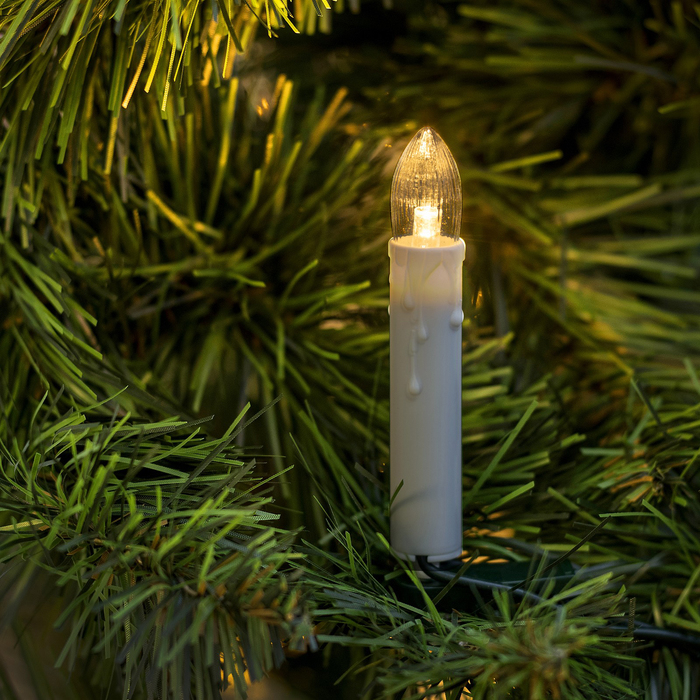 НИТЬ с насадками "Свечки на прищепке", Д:8 м, 20 LED, свеча 7.5 см, 220 В, ТЁПЛЫЙ БЕЛЫЙ