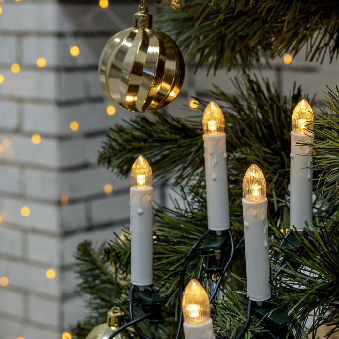 НИТЬ с насадками "Свечки на прищепке", Д:8 м, 20 LED, свеча 7.5 см, 220 В, ТЁПЛЫЙ БЕЛЫЙ