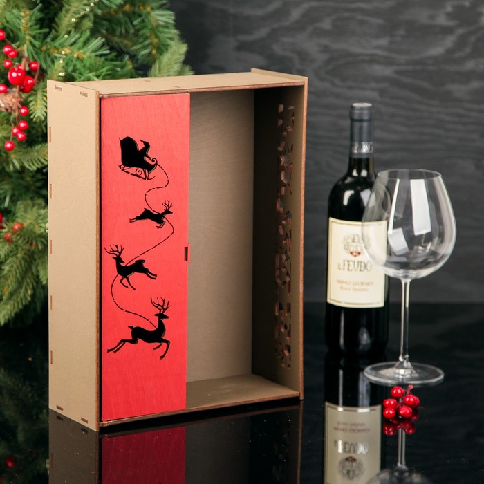 Подарочная коробка прямоугольная "Дед Мороз", 25,4 х 35 х 10,5 см, коричневая сепия