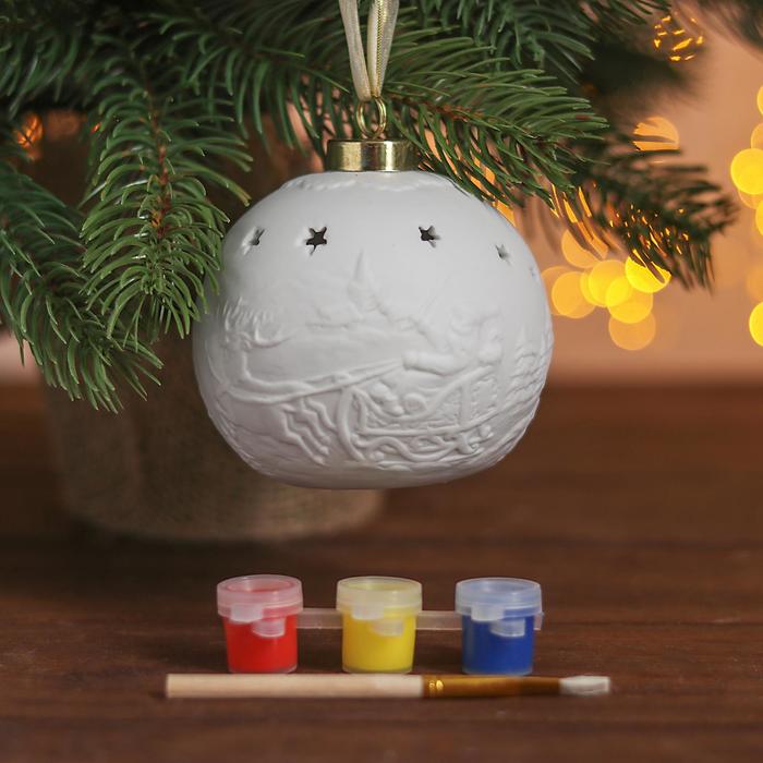Шар нвогодний под раскраску "Узоры №1" со светом, подвес, краска 3 цв по 2 мл, кисть