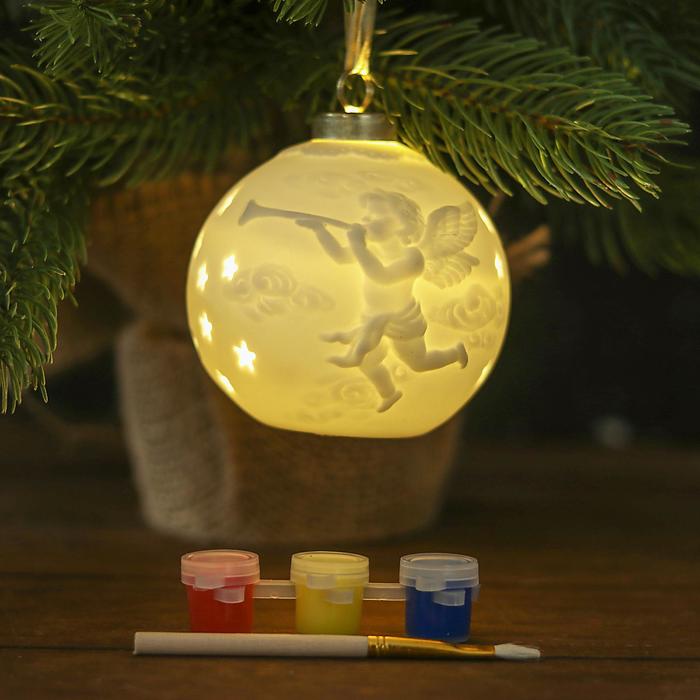 Шар нвогодний под раскраску "Узоры №2" со светом, подвес, краска 3 цв по 2 мл, кисть