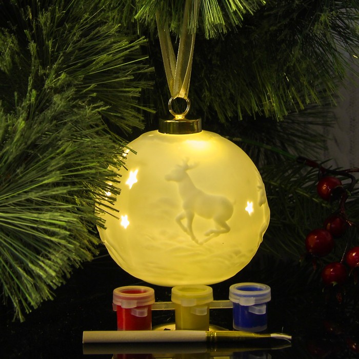 Шар нвогодний под раскраску "Узоры №3" со светом, подвес, краска 3 цв по 2 мл, кисть