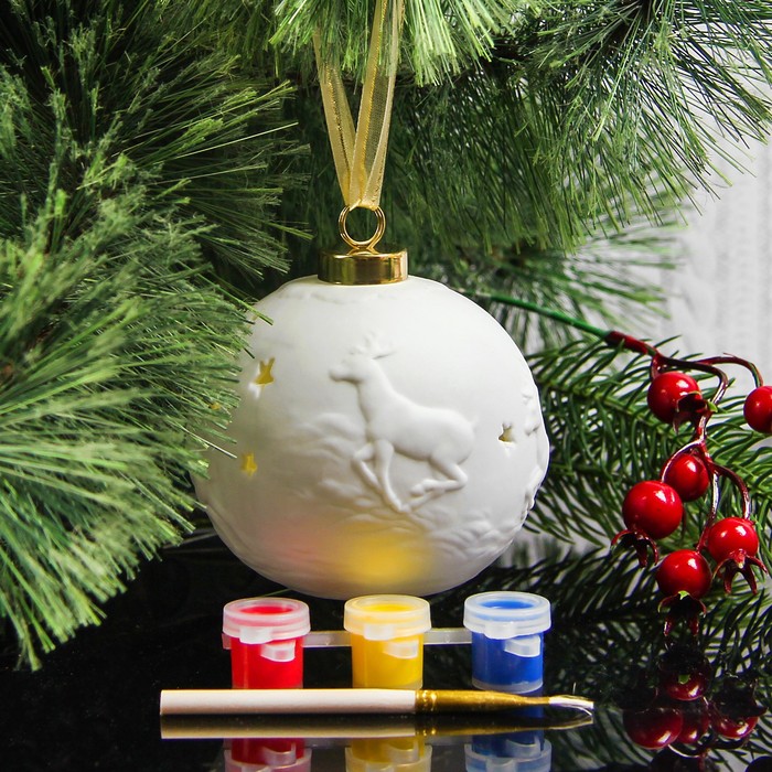 Шар нвогодний под раскраску "Узоры №3" со светом, подвес, краска 3 цв по 2 мл, кисть