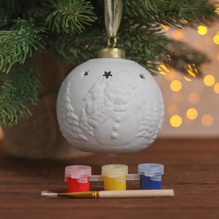 Шар нвогодний под раскраску "Узоры №4" со светом, подвес, краска 3 цв по 2 мл, кисть