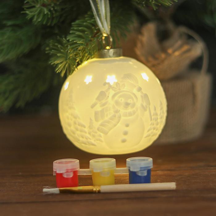 Шар нвогодний под раскраску "Узоры №4" со светом, подвес, краска 3 цв по 2 мл, кисть