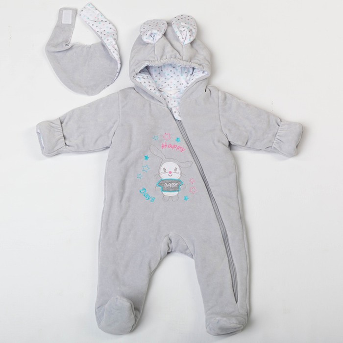 Комбинезон "Стеф" велюр, рост 62 см, цвет серый