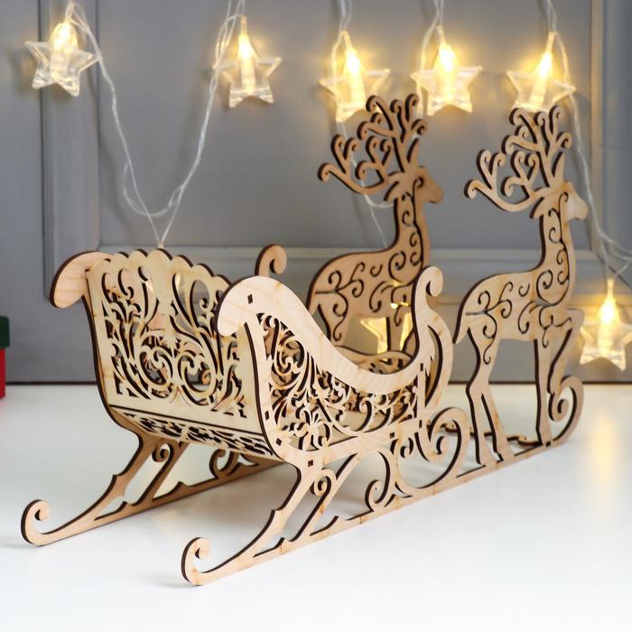 Шкатулка дерево для конфет "Новогодние Упряжка" 44х24х12,5 см