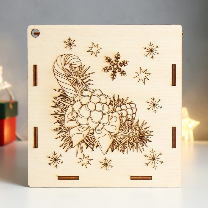 Шкатулка дерево "Новый Год Резной Куб" 15,5х15х14,5 см