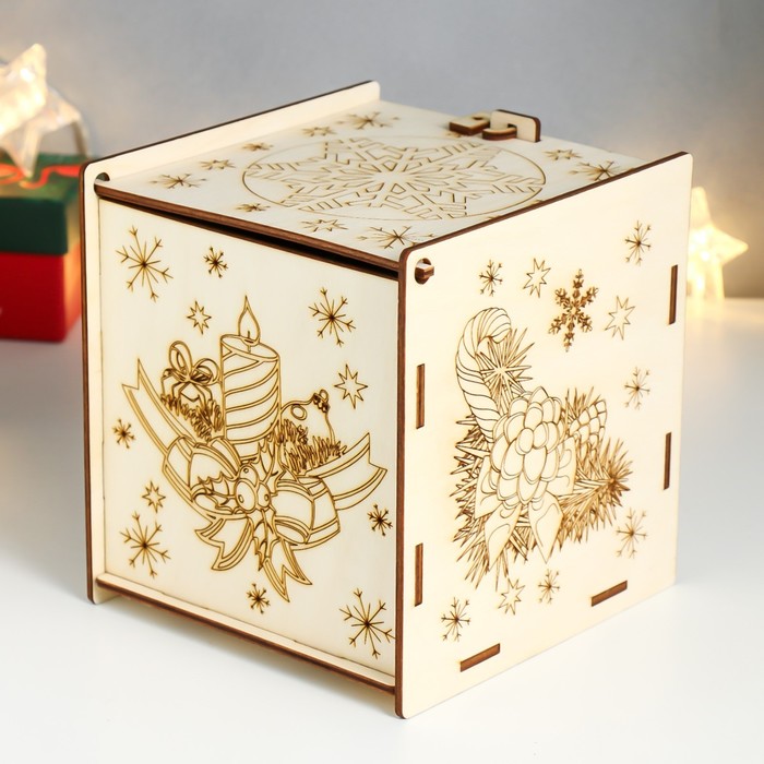 Шкатулка дерево "Новый Год Резной Куб" 15,5х15х14,5 см