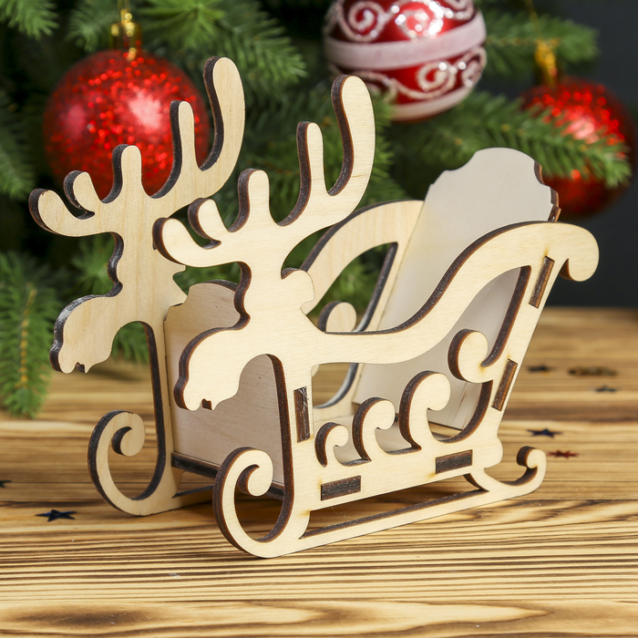 Шкатулка дерево "Новогодние Сани Олени" 17х13,5х6 см