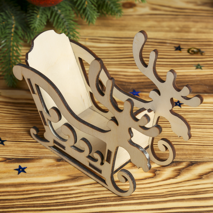 Шкатулка дерево "Новогодние Сани Олени" 17х13,5х6 см