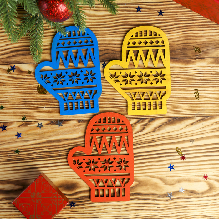 Сувенир дерево "Варежка" (набор 3 шт) МИКС