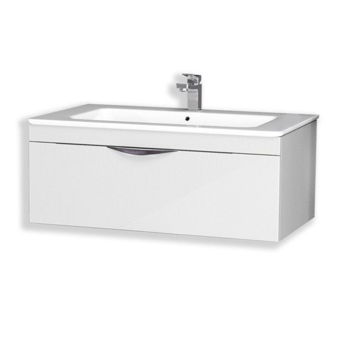 Тумба-комплект Alma 100, белый лак, с раковиной