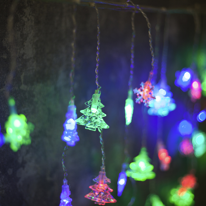 БАХРОМА, Ш:3 м, В:0.5 м, Н.С. "Елки и снежинки" LED-80-220V, моргает, МУЛЬТИ (RG/RB)